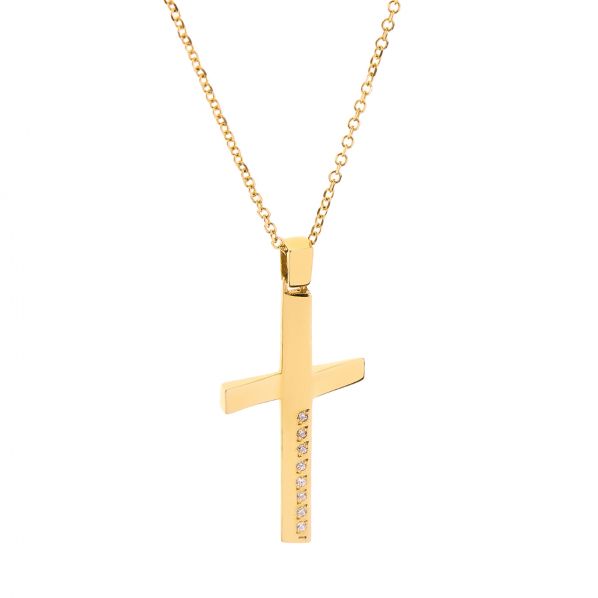 Cross Pendant - gold 18K, zircon