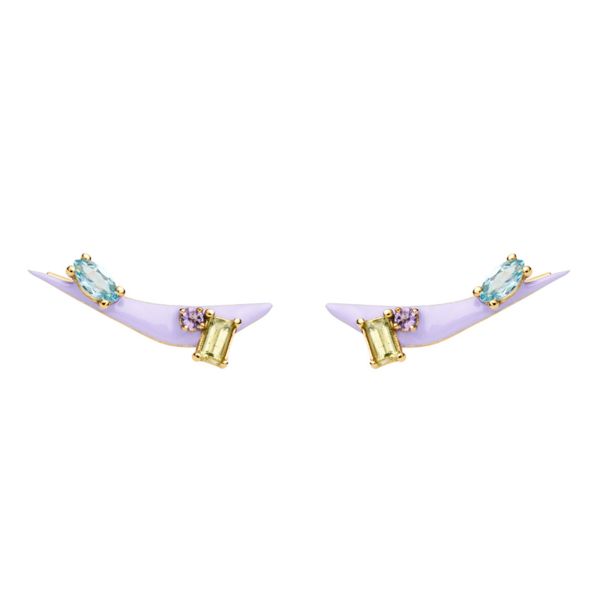 Les Bonbons Earrings- gold 9Κ, purple enamel, semi-precious stones