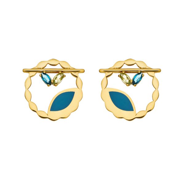 Le Bonbons Earrings- gold 9Κ, blue enamel, semi-precious stones