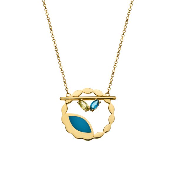 Le bombons Pendant - gold 9Κ, blue enamel, semi-precious stones