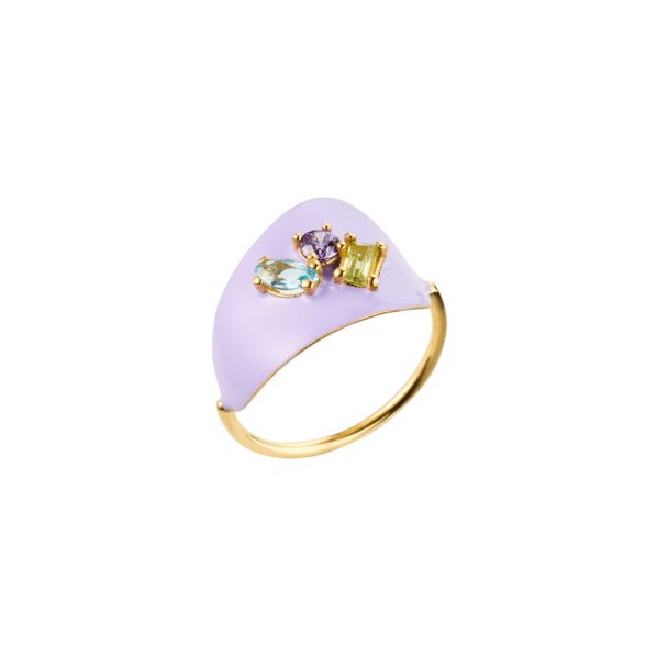 Le bonbons Ring - gold 9Κ, purple enamel, semi-precious stones