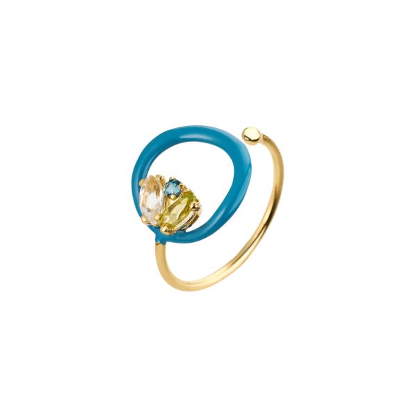 Le bonbons Ring - gold 9Κ, blue enamel,semi-precious stones