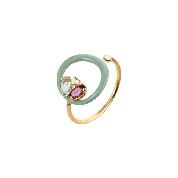 Le bonbons Ring - gold 9Κ, green enamel, semi-precious stones
