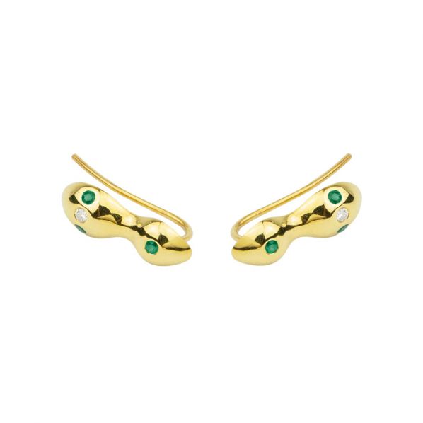 Rhea Earrings - gold 9K, emerald, diamond