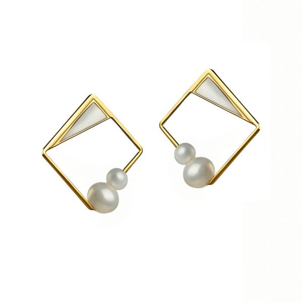 Schemata Earrings - silver, enamel, pearl