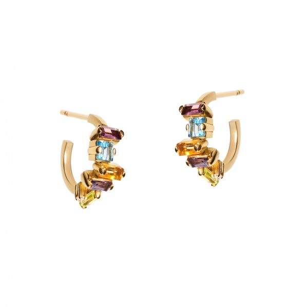 Synthesis Earrings - gold 18Κ, diamond, semi-precious stones