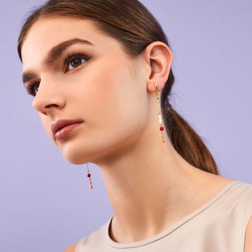 Rhea Earrings - gold 9Κ, ruby, agate