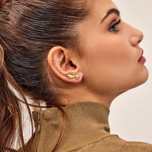 Rhea Earrings - gold 9Κ, emerald, diamond