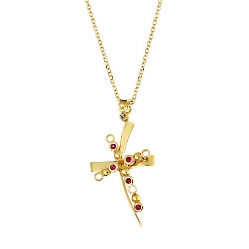 Cross Pendant - gold 18K, ruby