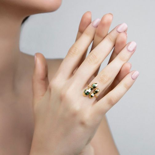 Rhea Ring - gold 9Κ, emerald, diamond