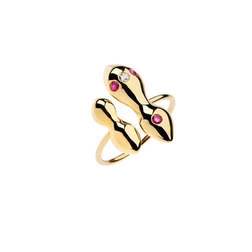 Rhea Ring - gold 9Κ, ruby, diamond