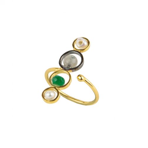 Harmony Ring - silver, pearl, agate, labradorite