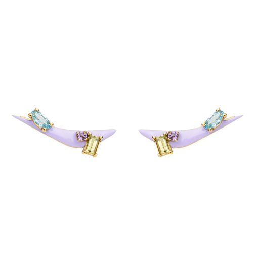 Les Bonbons Earrings- gold 9Κ, purple enamel, semi-precious stones