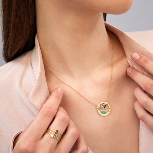 Les Bonbons Pendant - gold 9Κ, green enamel, semi-precious stones