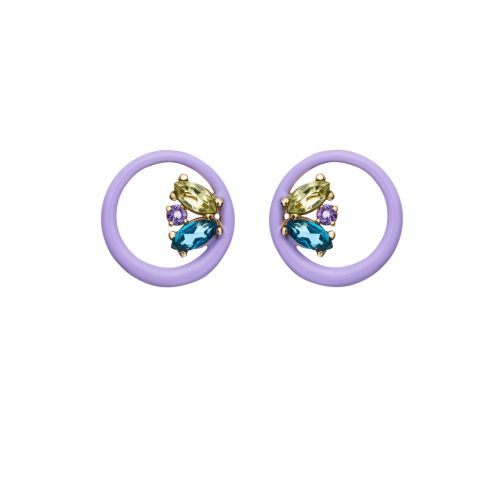 Le Bonbons Earrings- gold 9Κ, Purple enamel, semi-precious stones