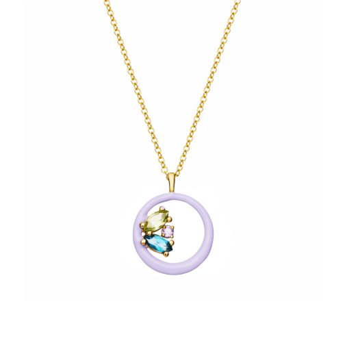 Les Bonbons Pendant - gold 9Κ, purple enamel, semi-precious stones