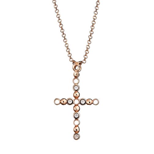 Cross Pendant - rose gold 18K, zircon