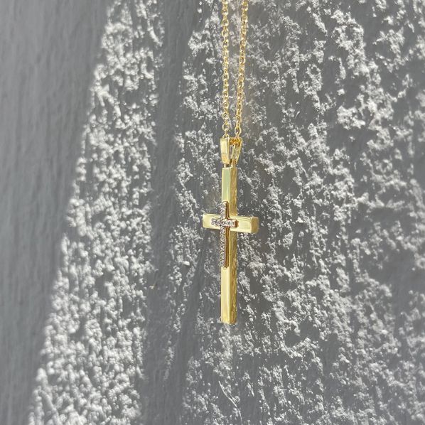 Cross Pendant - gold 18K, zircon