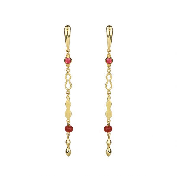 Rhea Earrings - gold, ruby, agate