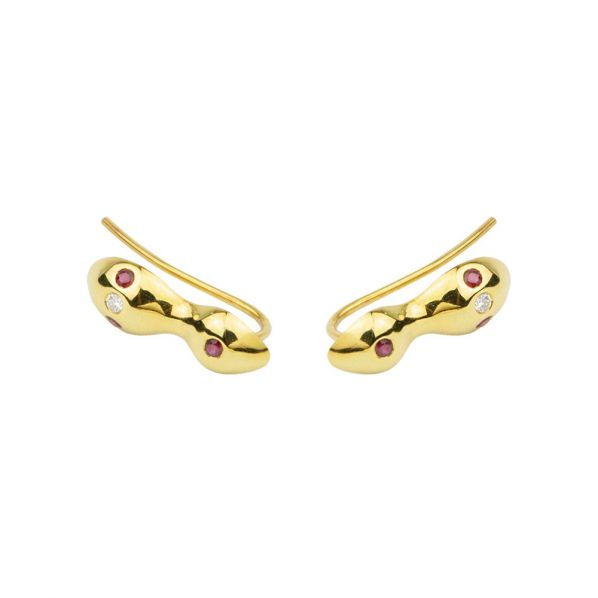 Rhea Earrings - gold, ruby, diamond