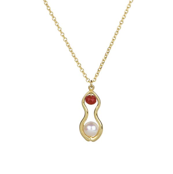 Rhea Pendant - gold, pearl, agate