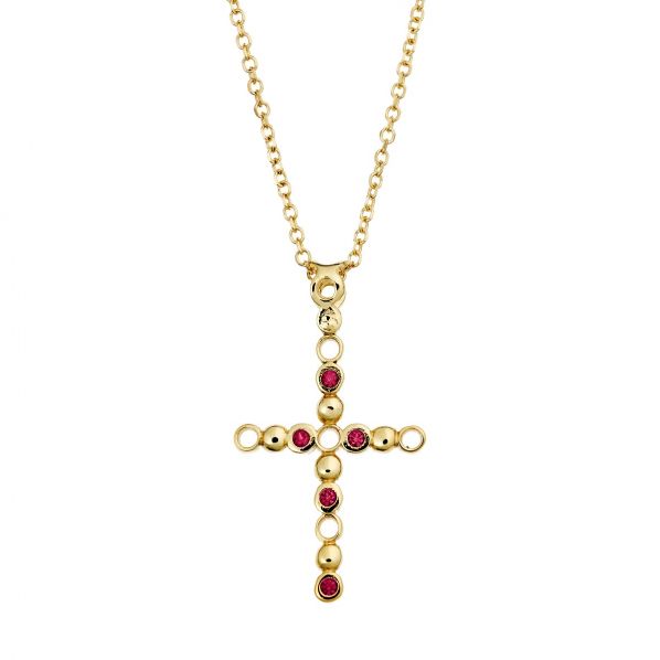 Cross Pendant - gold 18K, ruby