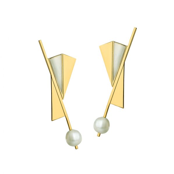Schemata Earrings - silver, enamel, pearl